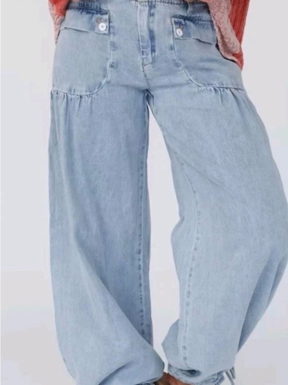 BiBi Light Blue Wide-Leg Denim Jeans with adjustable hem, size L